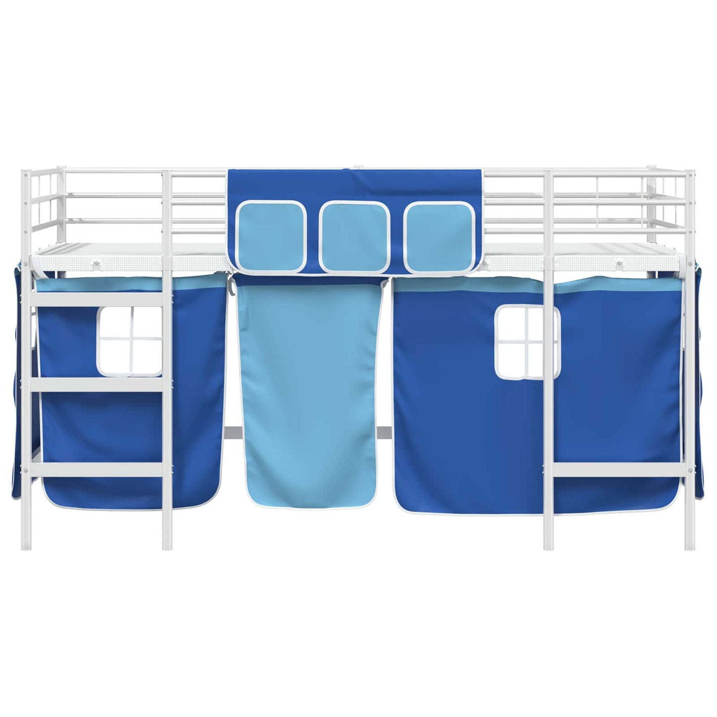 vidaXL Kids'Loft Bed Frame with Curtains White and Blue 100 x 200 cm