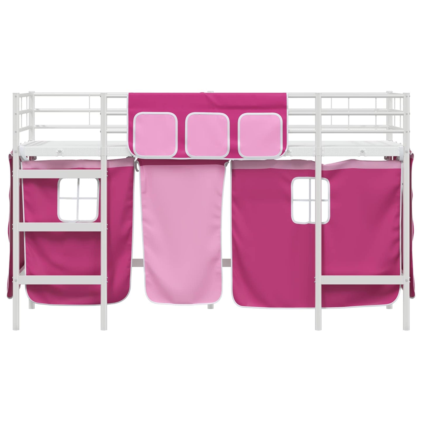 vidaXL Kids'Loft Bed Frame with Curtains White and Pink 75 x 190 cm