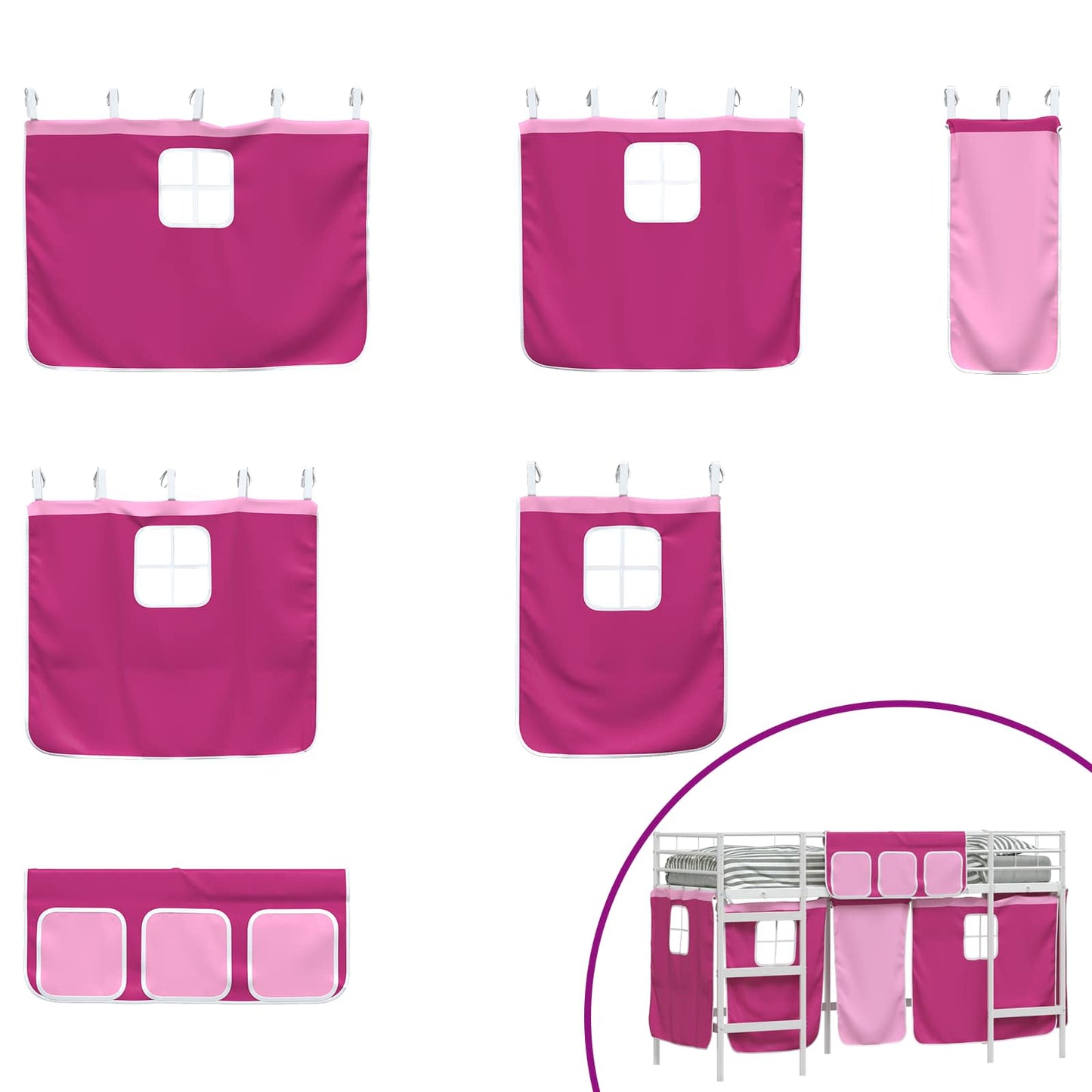 vidaXL Kids'Loft Bed Frame with Curtains White and Pink 75 x 190 cm