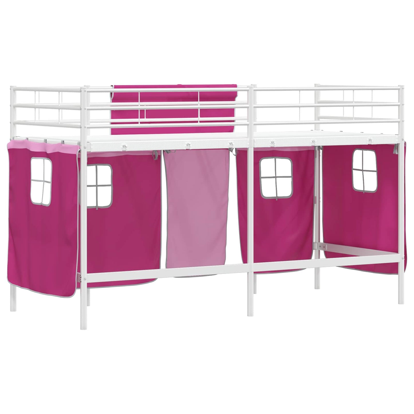 vidaXL Kids'Loft Bed Frame with Curtains White and Pink 90 x 190 cm
