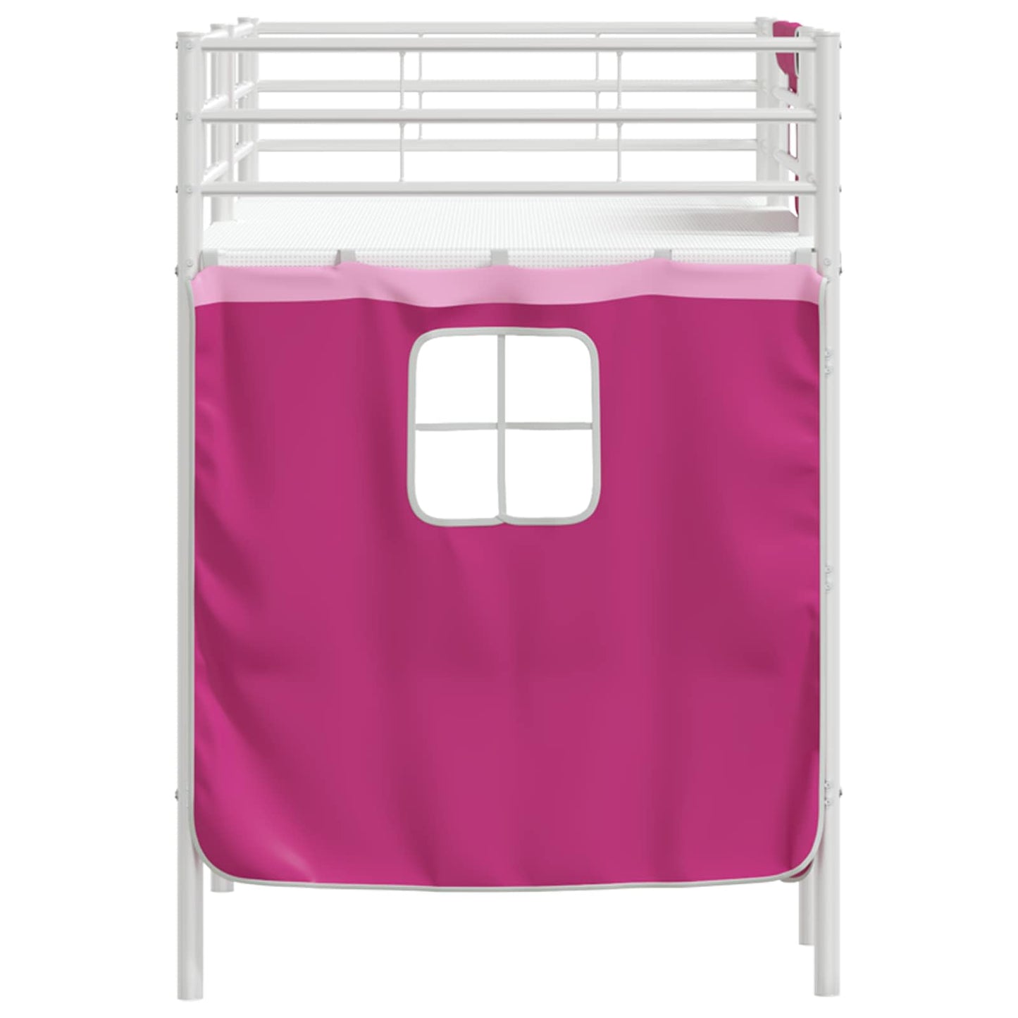 vidaXL Kids'Loft Bed Frame with Curtains White and Pink 100 x 190 cm