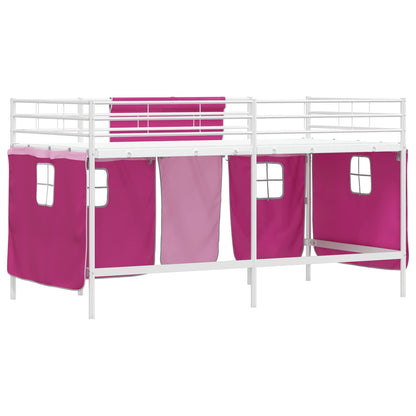 vidaXL Kids'Loft Bed Frame with Curtains White and Pink 107 x 200 cm