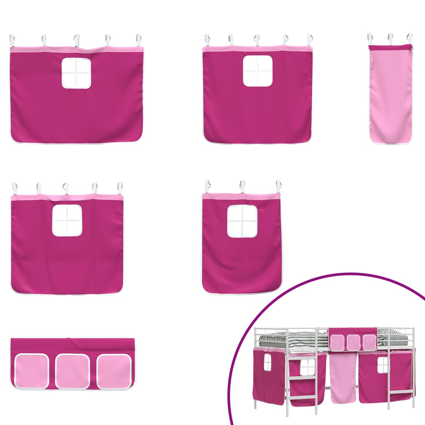 vidaXL Kids'Loft Bed Frame with Curtains White and Pink 107 x 200 cm