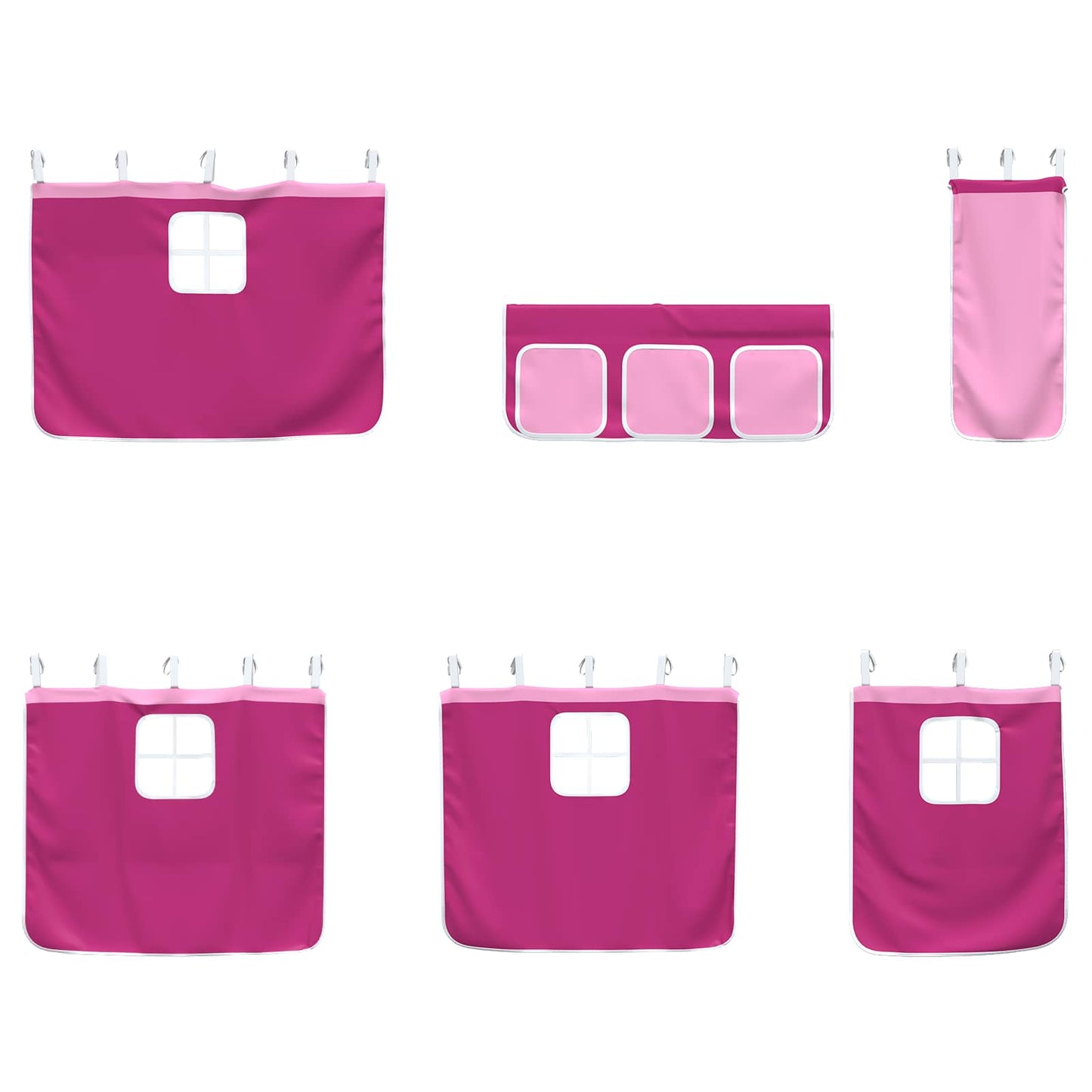 vidaXL Kids'Loft Bed Frame with Curtains White and Pink 107 x 200 cm
