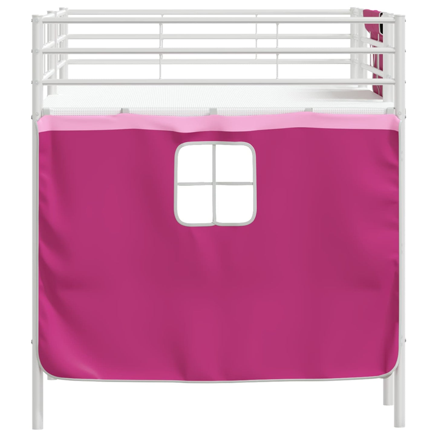 vidaXL Kids'Loft Bed Frame with Curtains White and Pink 107 x 200 cm
