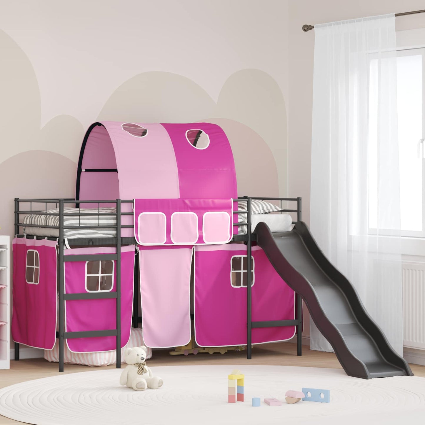 vidaXL Kids'Loft Bed Frame Black and Pink 75 x 190 cm Metal