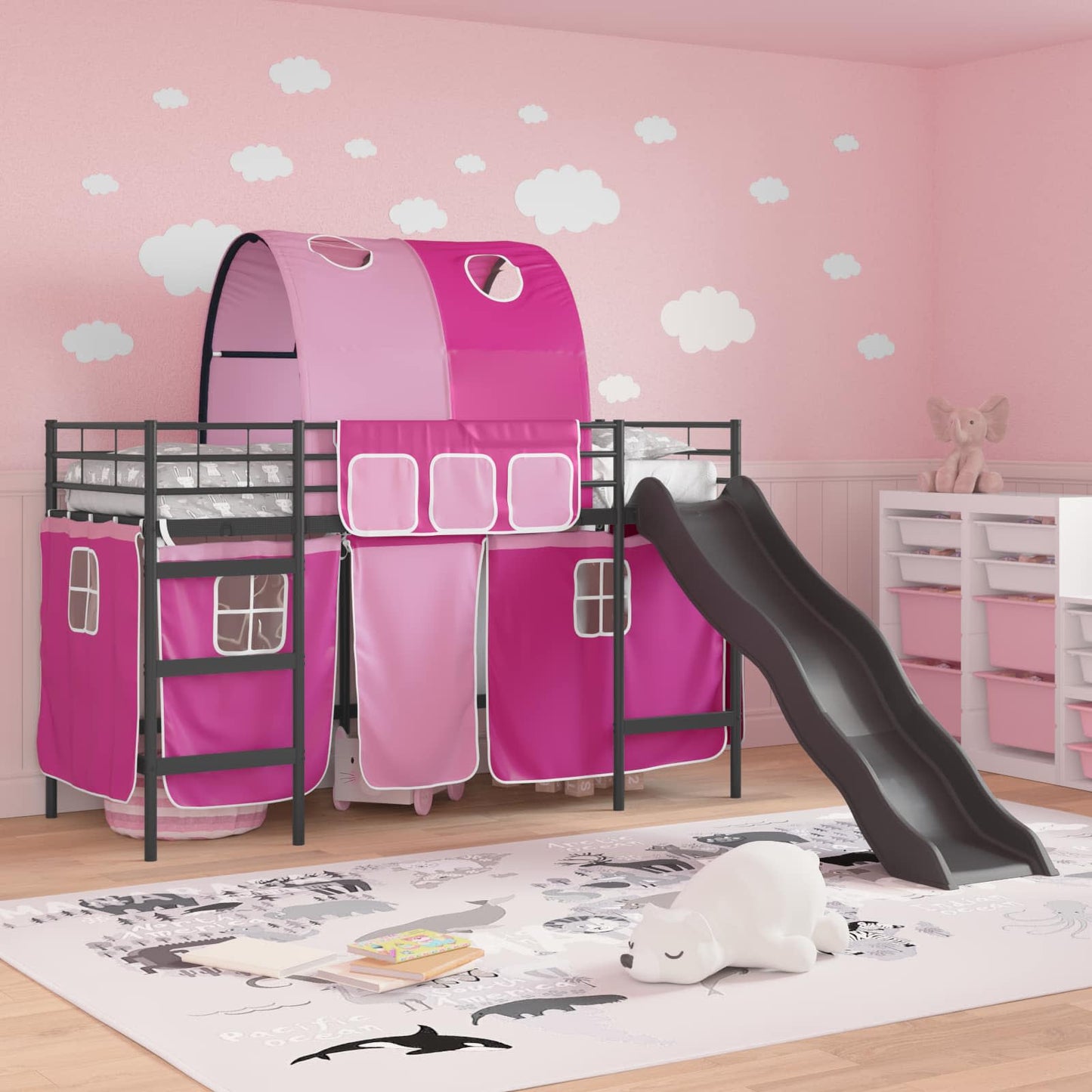 vidaXL Kids'Loft Bed Frame Black and Pink 75 x 190 cm Metal