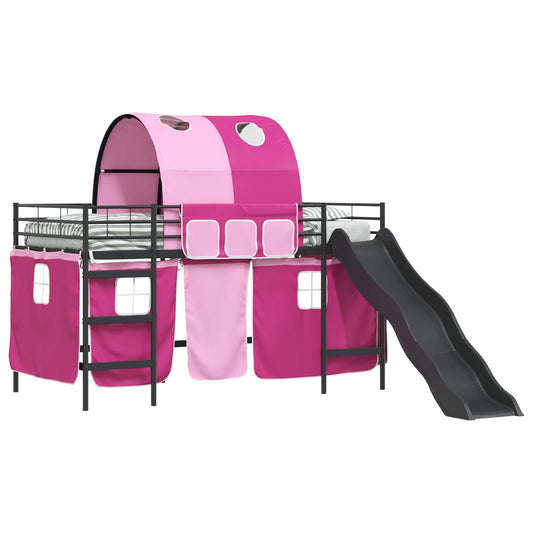 vidaXL Kids'Loft Bed Frame Black and Pink 90 x 200 cm Metal