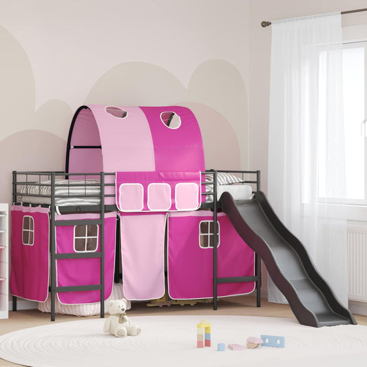 vidaXL Kids'Loft Bed Frame Black and Pink 100 x 190 cm Metal