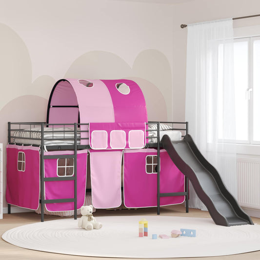 vidaXL Kids'Loft Bed Frame Plain Black and Pink 107 x 203 cm Metal