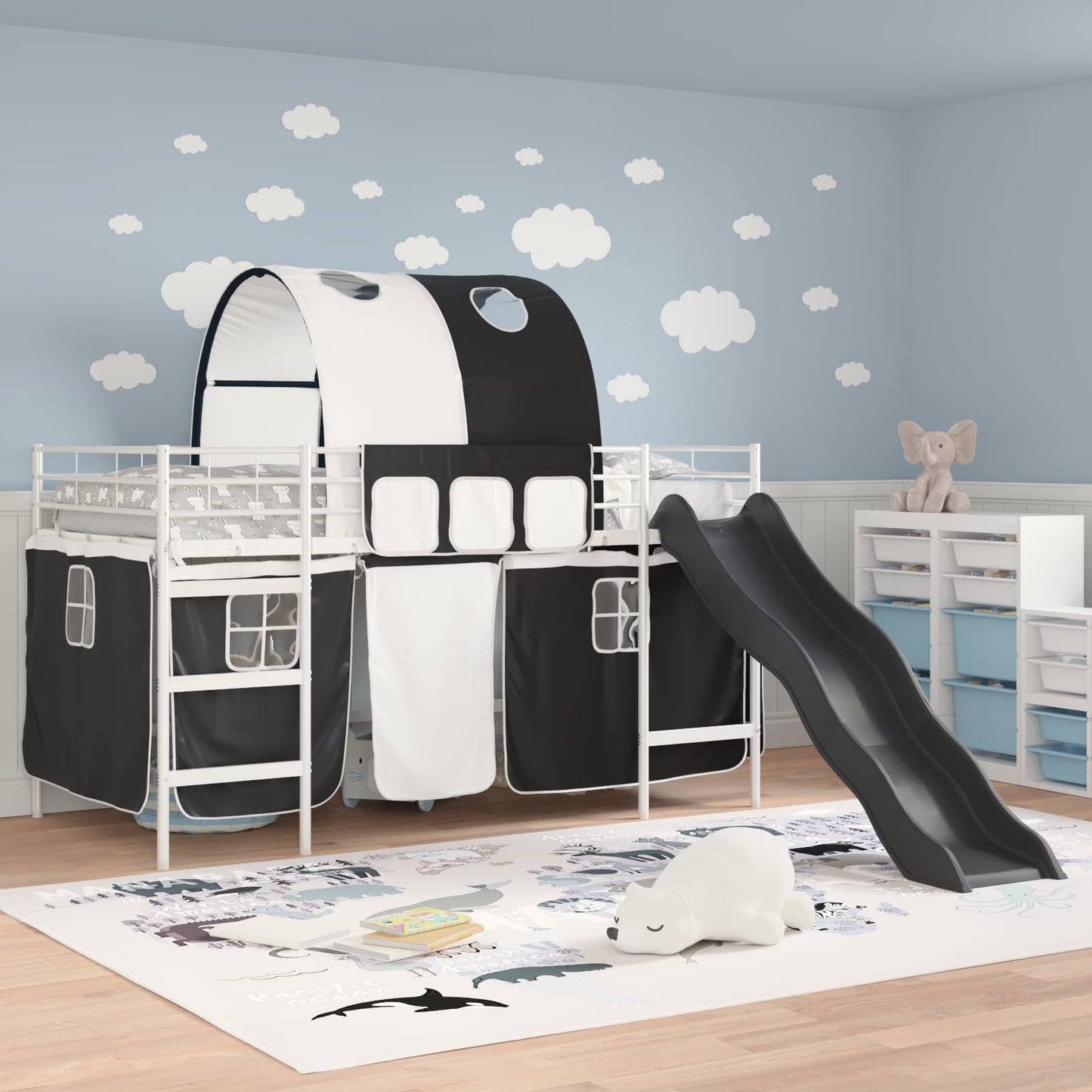 vidaXL Kids'Loft Bed Frame White and Black 90 x 200 cm Metal