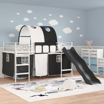 vidaXL Kids'Loft Bed Frame White and Black 90 x 200 cm Metal