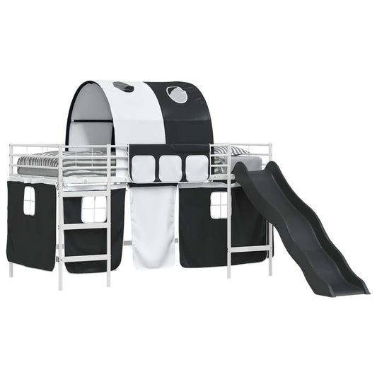 vidaXL Kids'Loft Bed Frame White and Black 90 x 200 cm Metal