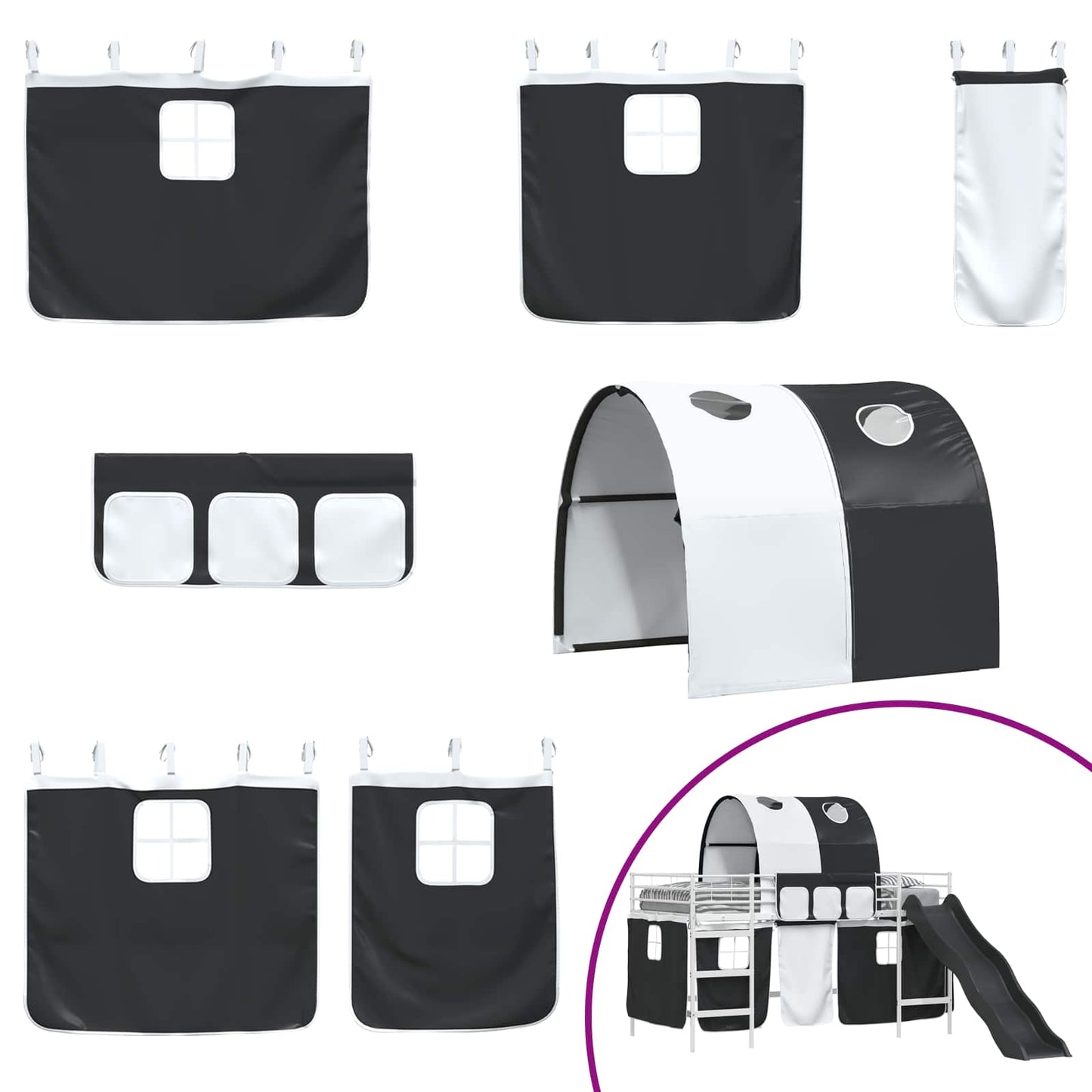 vidaXL Kids'Loft Bed Frame White and Black 90 x 200 cm Metal