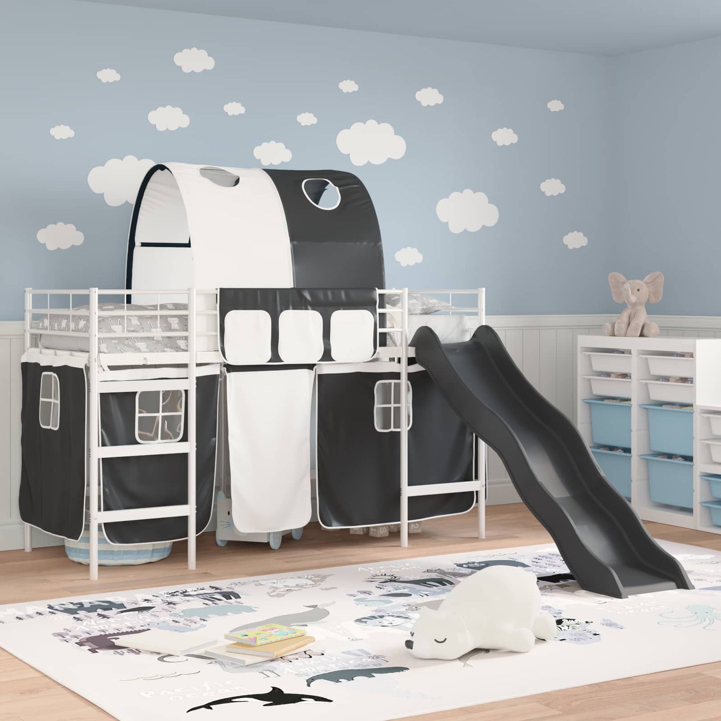 vidaXL Kids'Loft Bed Frame White and Black 100 x 190 cm Metal