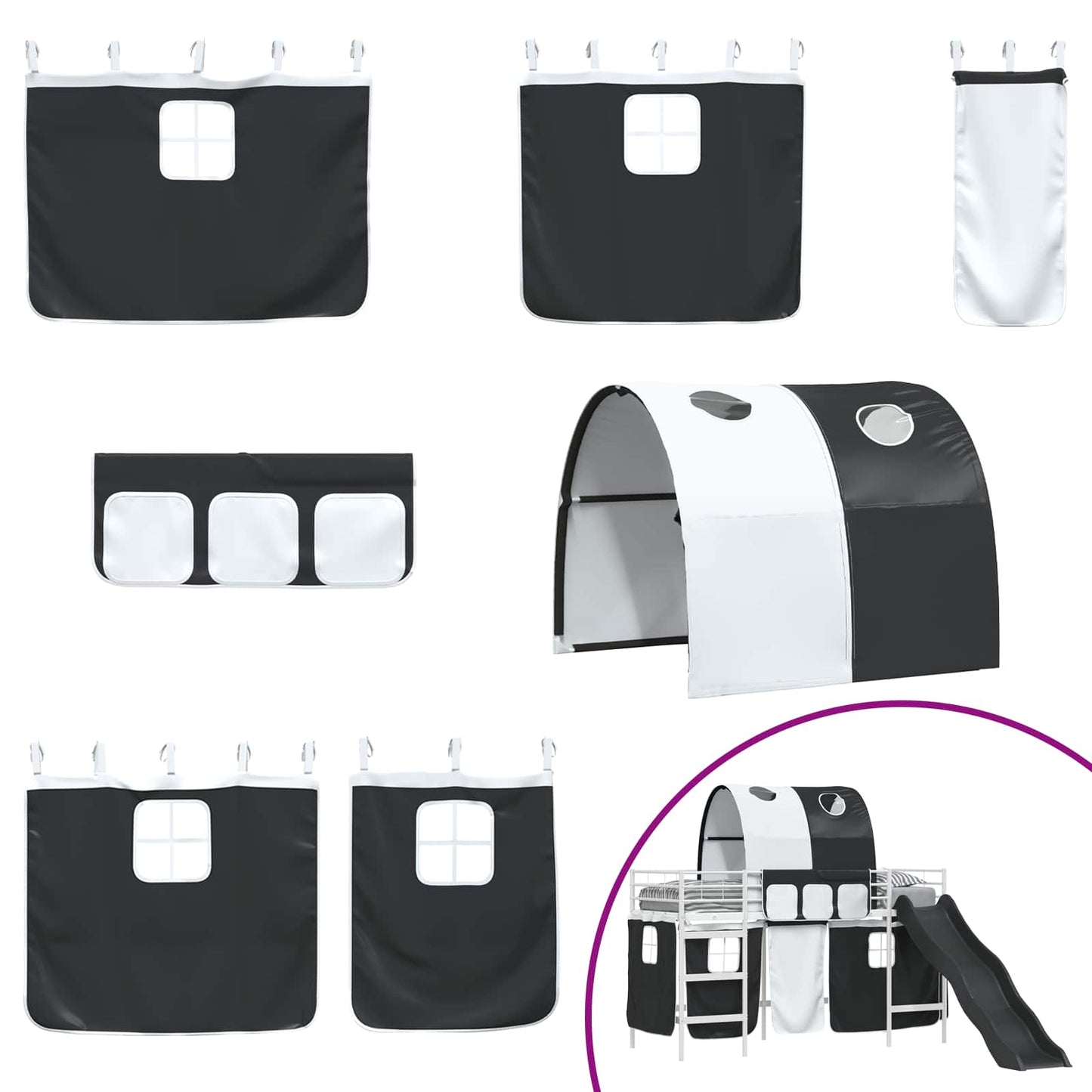 vidaXL Kids'Loft Bed Frame White and Black 100 x 190 cm Metal
