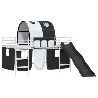 vidaXL Kids'Loft Bed Frame Plain White and Black 107 x 203 cm Metal