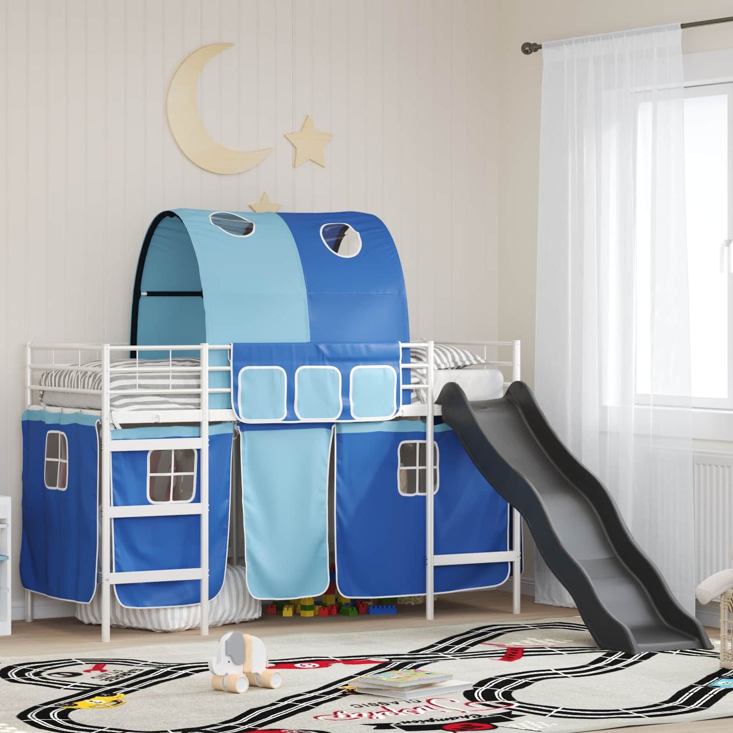 vidaXL Kids'Loft Bed Frame White and Blue 75 x 190 cm Metal