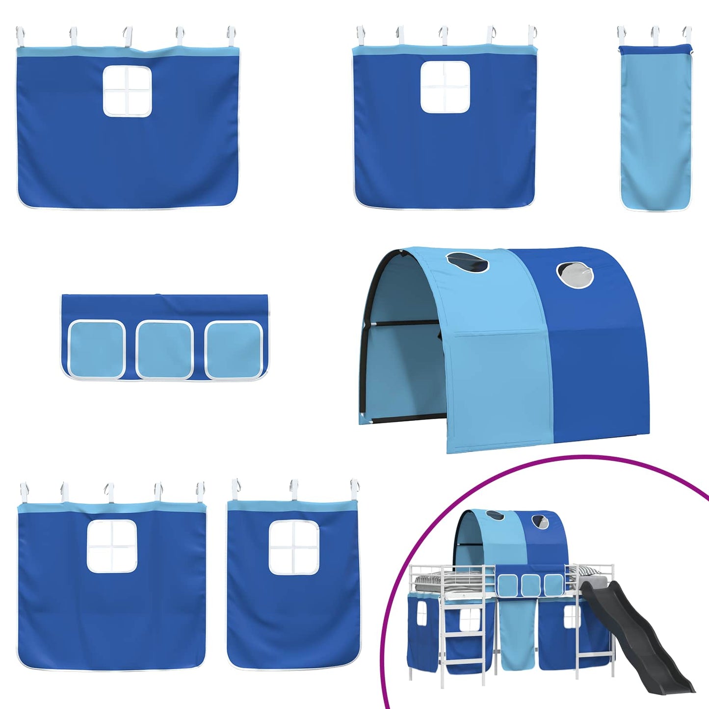 vidaXL Kids'Loft Bed Frame White and Blue 90 x 190 cm Metal