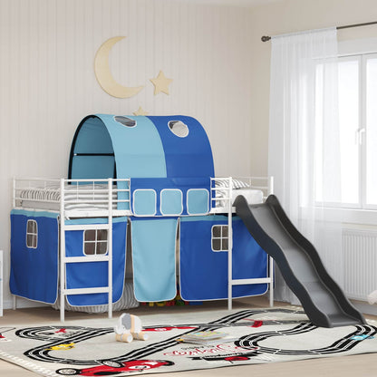 vidaXL Kids'Loft Bed Frame White and Blue 90 x 200 cm Metal