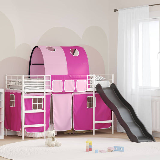 vidaXL Kids'Loft Bed Frame White and Pink 75 x 190 cm Metal