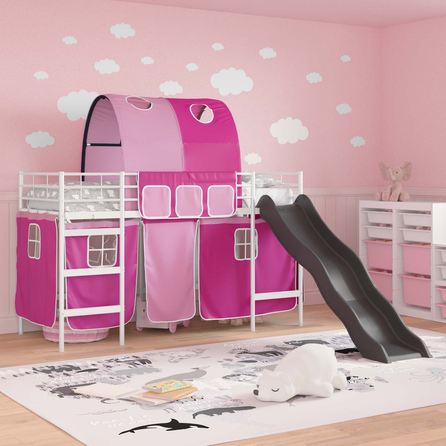 vidaXL Kids'Loft Bed Frame White and Pink 100 x 190 cm Metal