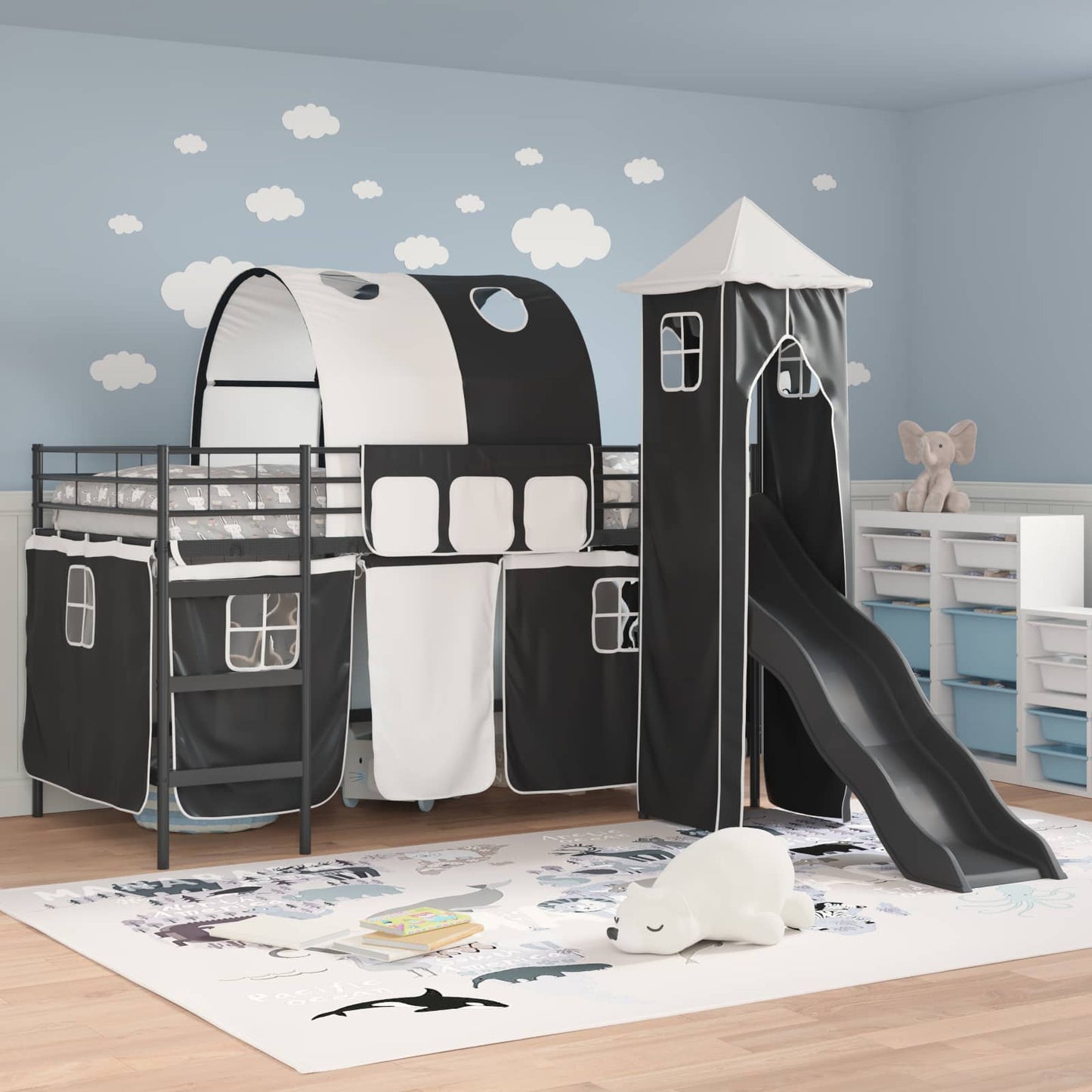 vidaXL Kids'Loft Bed Frame Plain Black 100 x 200 cm Metal