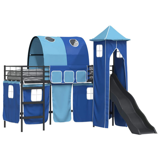 vidaXL Kids'Loft Bed Frame Plain Black and Blue 75 x 190 cm Metal