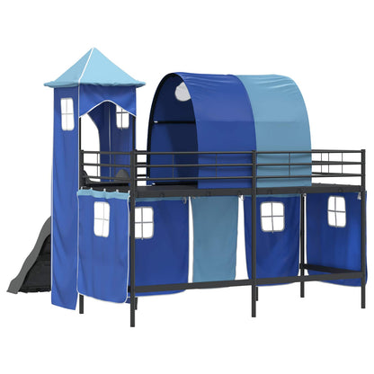 vidaXL Kids'Loft Bed Frame Plain Black and Blue 75 x 190 cm Metal