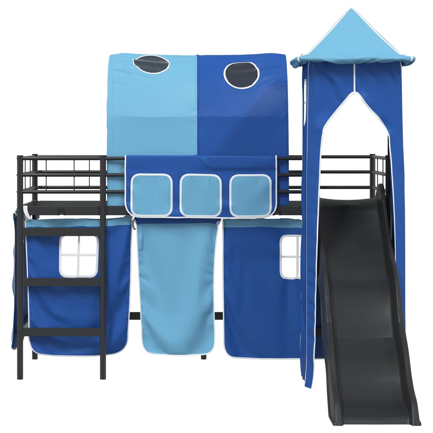 vidaXL Kids'Loft Bed Frame Plain Black and Blue 75 x 190 cm Metal