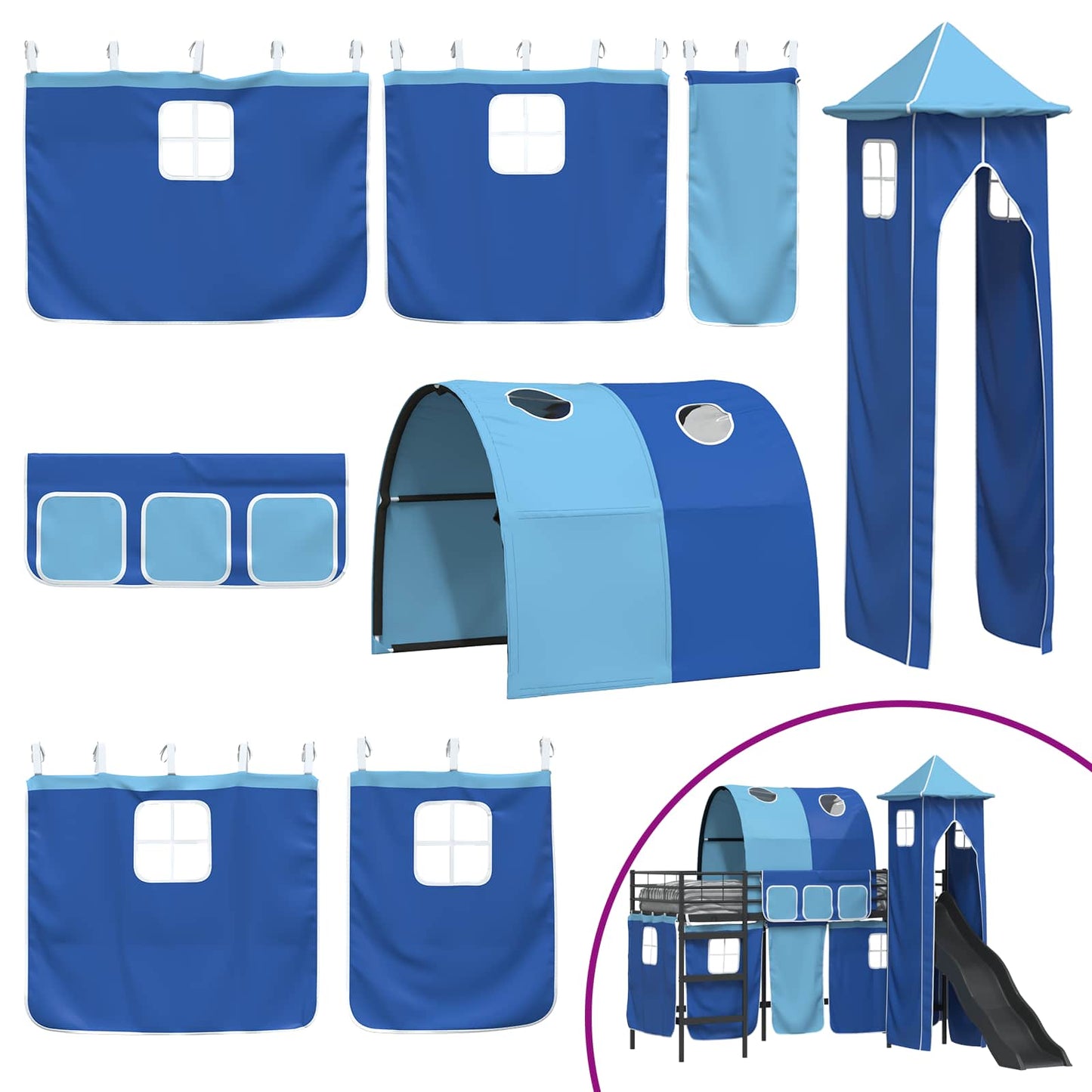 vidaXL Kids'Loft Bed Frame Plain Black and Blue 75 x 190 cm Metal