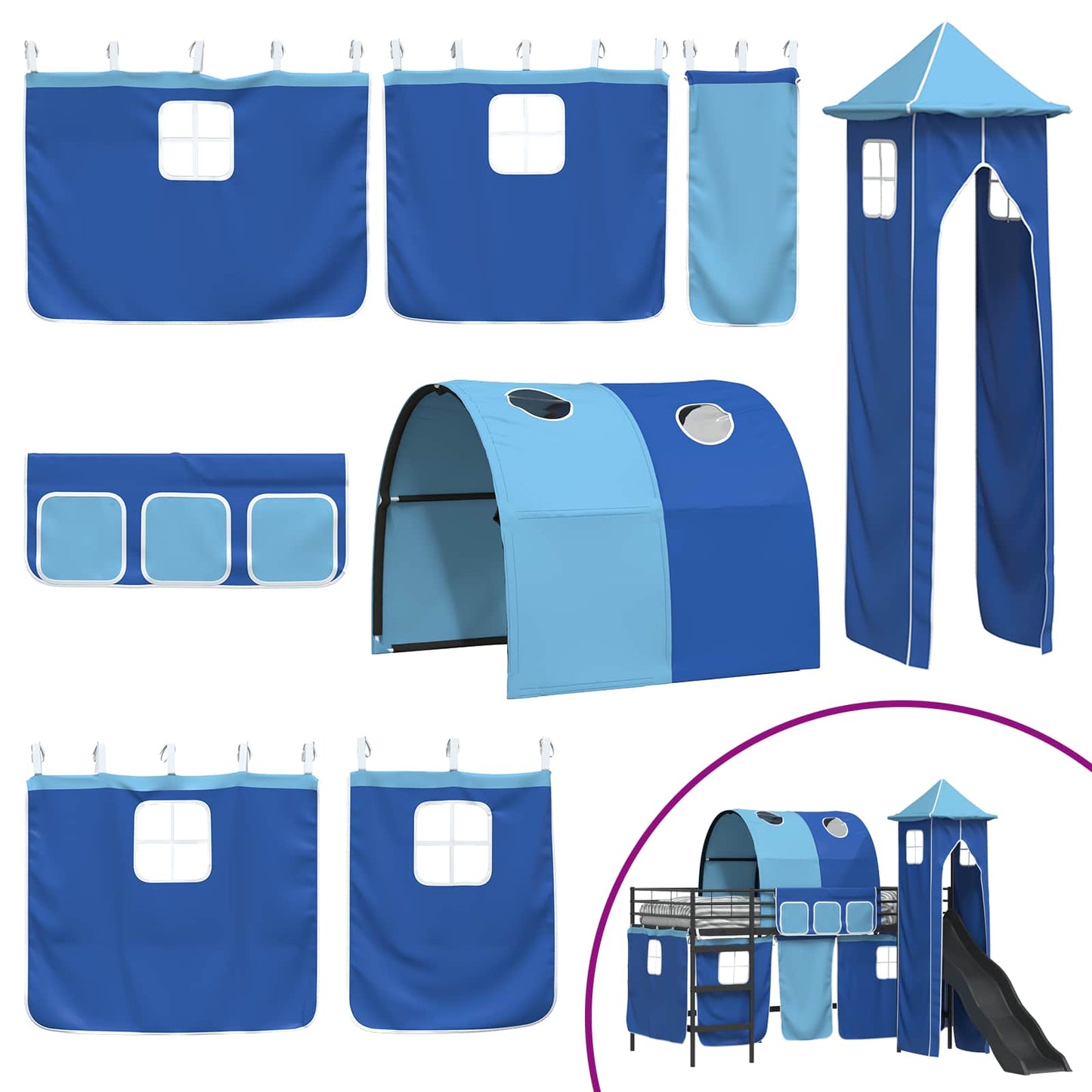 vidaXL Kids'Loft Bed Frame Plain Black and Blue 80 x 200 cm Metal