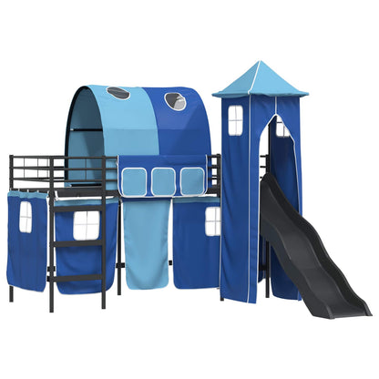 vidaXL Kids'Loft Bed Frame Plain Black and Blue 90 x 190 cm Metal