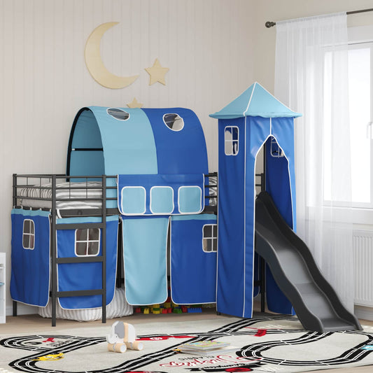 vidaXL Kids'Loft Bed Frame Plain Black and Blue 100 x 190 cm Metal