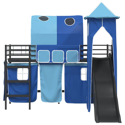 vidaXL Kids'Loft Bed Frame Plain Black and Blue 100 x 190 cm Metal
