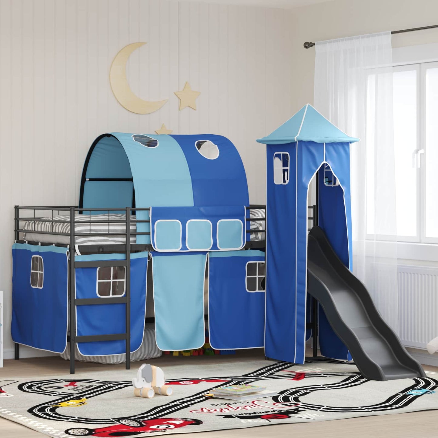 vidaXL Kids'Loft Bed Frame Plain Black and Blue 100 x 200 cm Metal