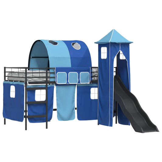 vidaXL Kids'Loft Bed Frame Plain Black and Blue 100 x 200 cm Metal