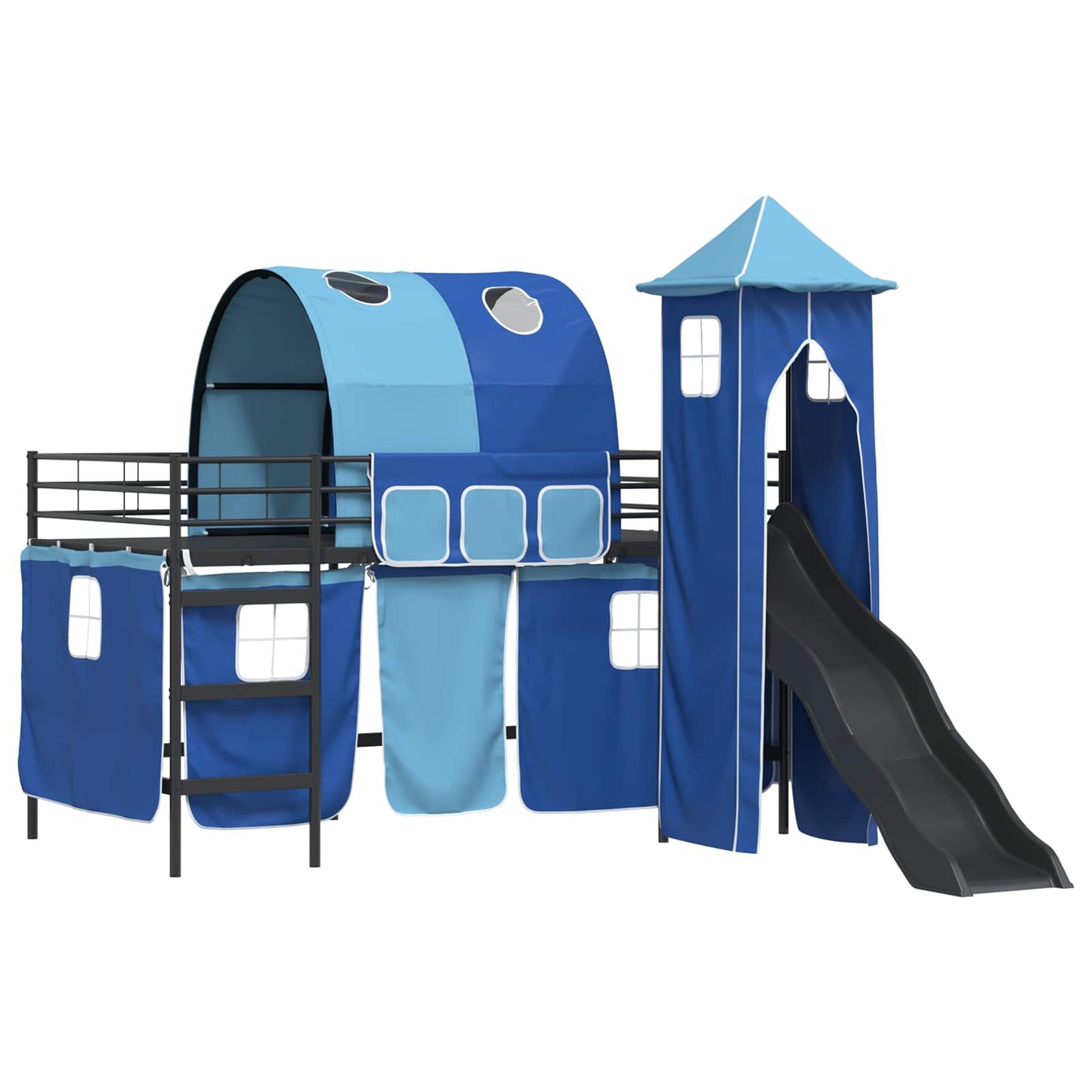 vidaXL Kids'Loft Bed Frame Plain Black and Blue 100 x 200 cm Metal