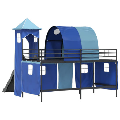 vidaXL Kids'Loft Bed Frame Plain Black and Blue 100 x 200 cm Metal