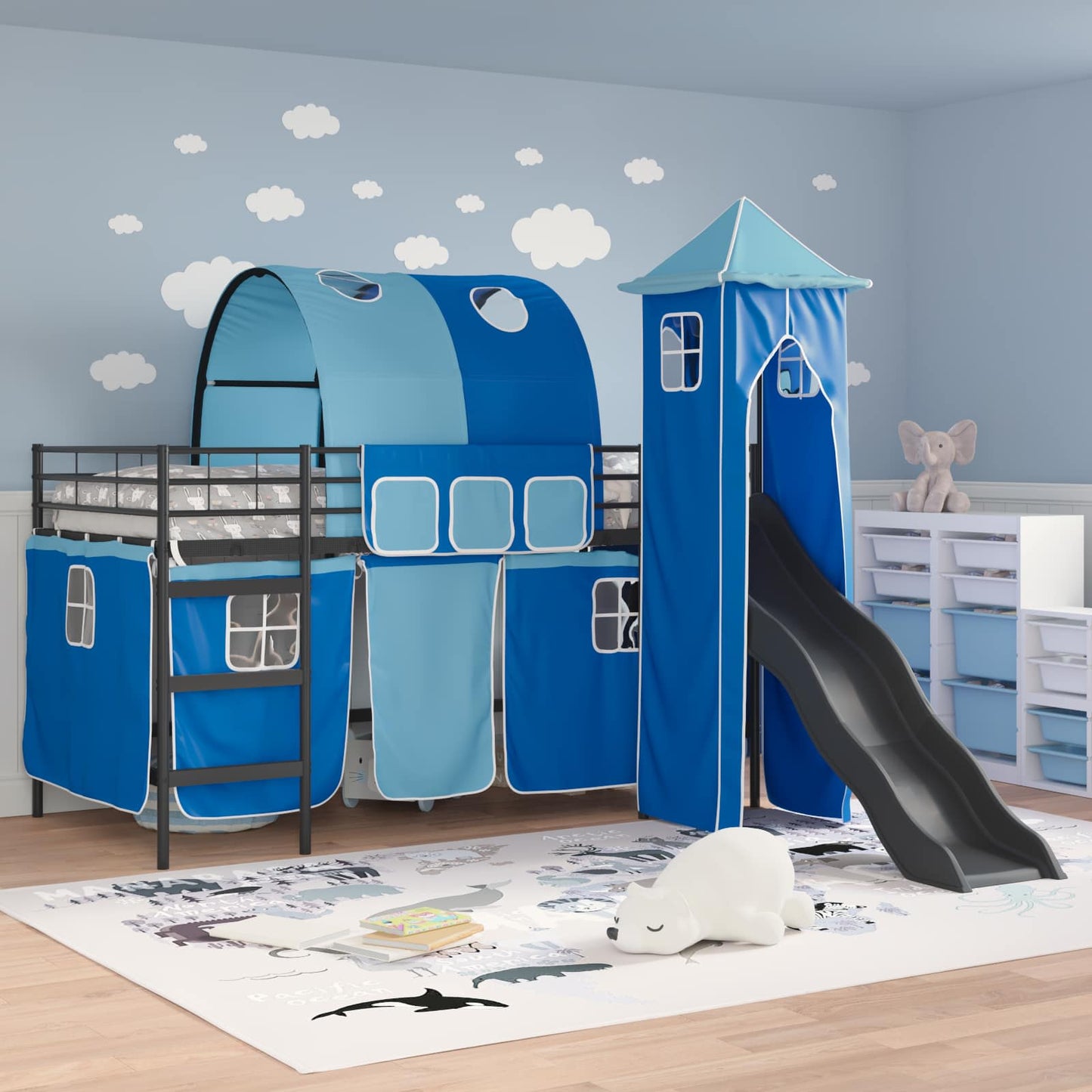 vidaXL Kids'Loft Bed Frame Plain Black and Blue 107 x 203 cm Metal