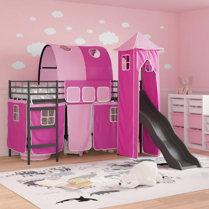 vidaXL Kids'Loft Bed Frame Black and Pink 75 x 190 cm Metal
