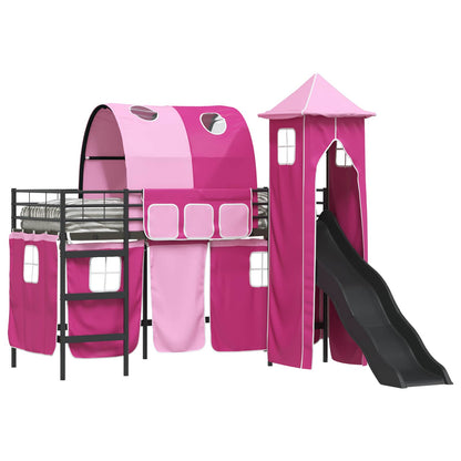 vidaXL Kids'Loft Bed Frame Black and Pink 75 x 190 cm Metal
