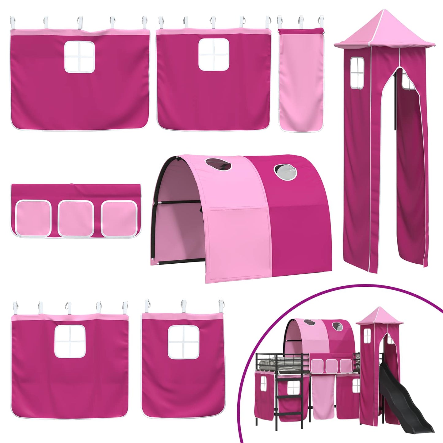 vidaXL Kids'Loft Bed Frame Black and Pink 75 x 190 cm Metal