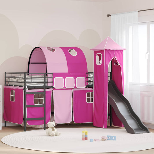 vidaXL Kids'Loft Bed Frame Plain Black and Pink 80 x 200 cm Metal