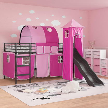 vidaXL Kids'Loft Bed Frame Plain Black and Pink 90 x 200 cm Metal