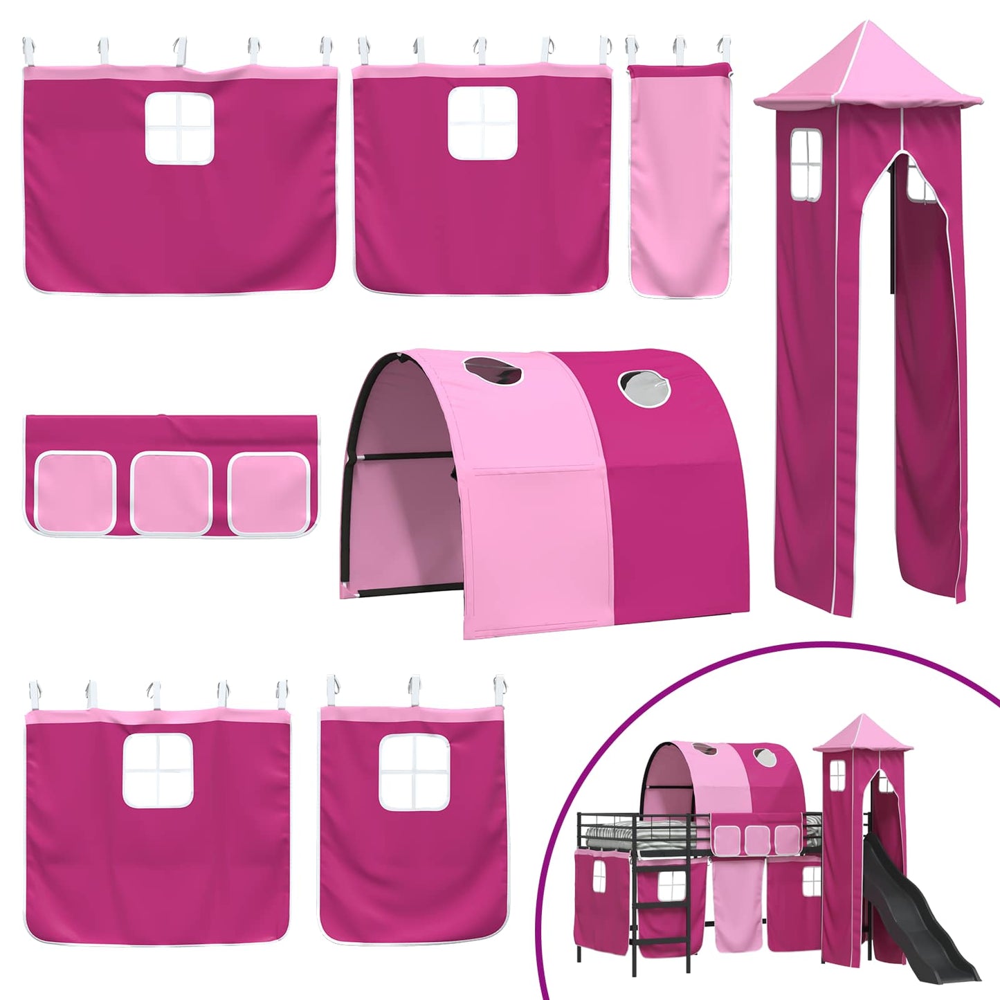 vidaXL Kids'Loft Bed Frame Plain Black and Pink 90 x 200 cm Metal