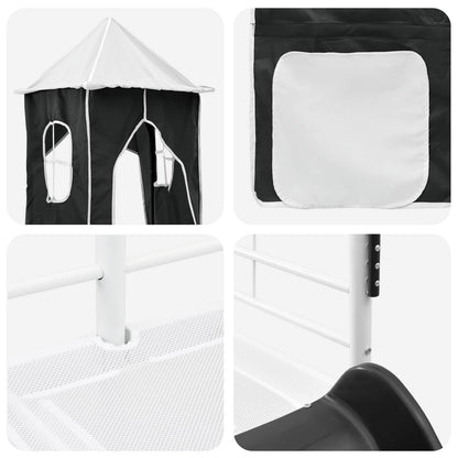 vidaXL Kids'Loft Bed Frame with Curtains, Arch, Slide, Tower
