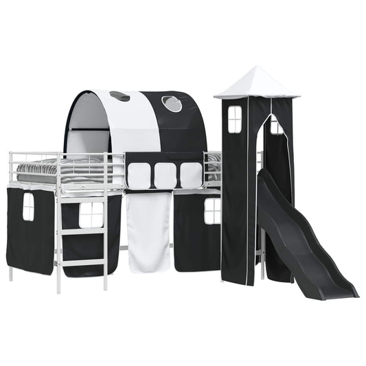 vidaXL Kids'Loft Bed Frame Plain White and Black 80 x 200 cm Metal