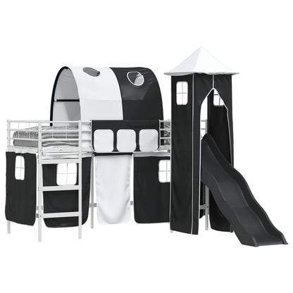 vidaXL Kids'Loft Bed Frame with Curtains, Arch, Slide, Tower