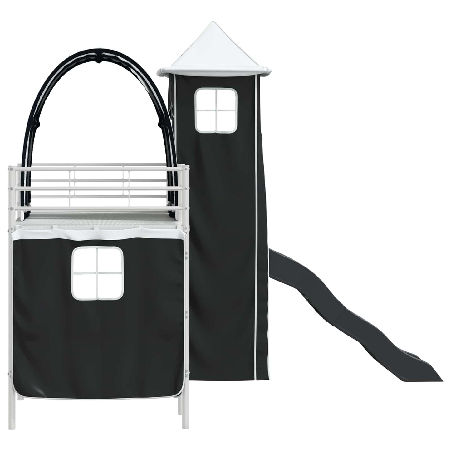vidaXL Kids'Loft Bed Frame with Curtains, Arch, Slide, Tower